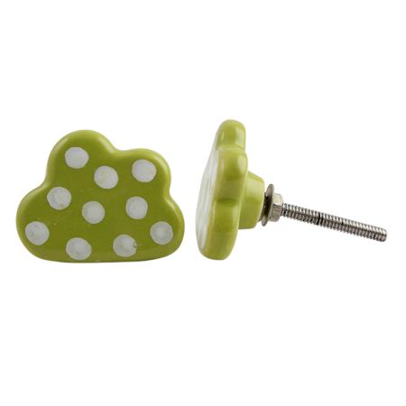 Lime White Dot Cloud Ceramic Cabinet Knob